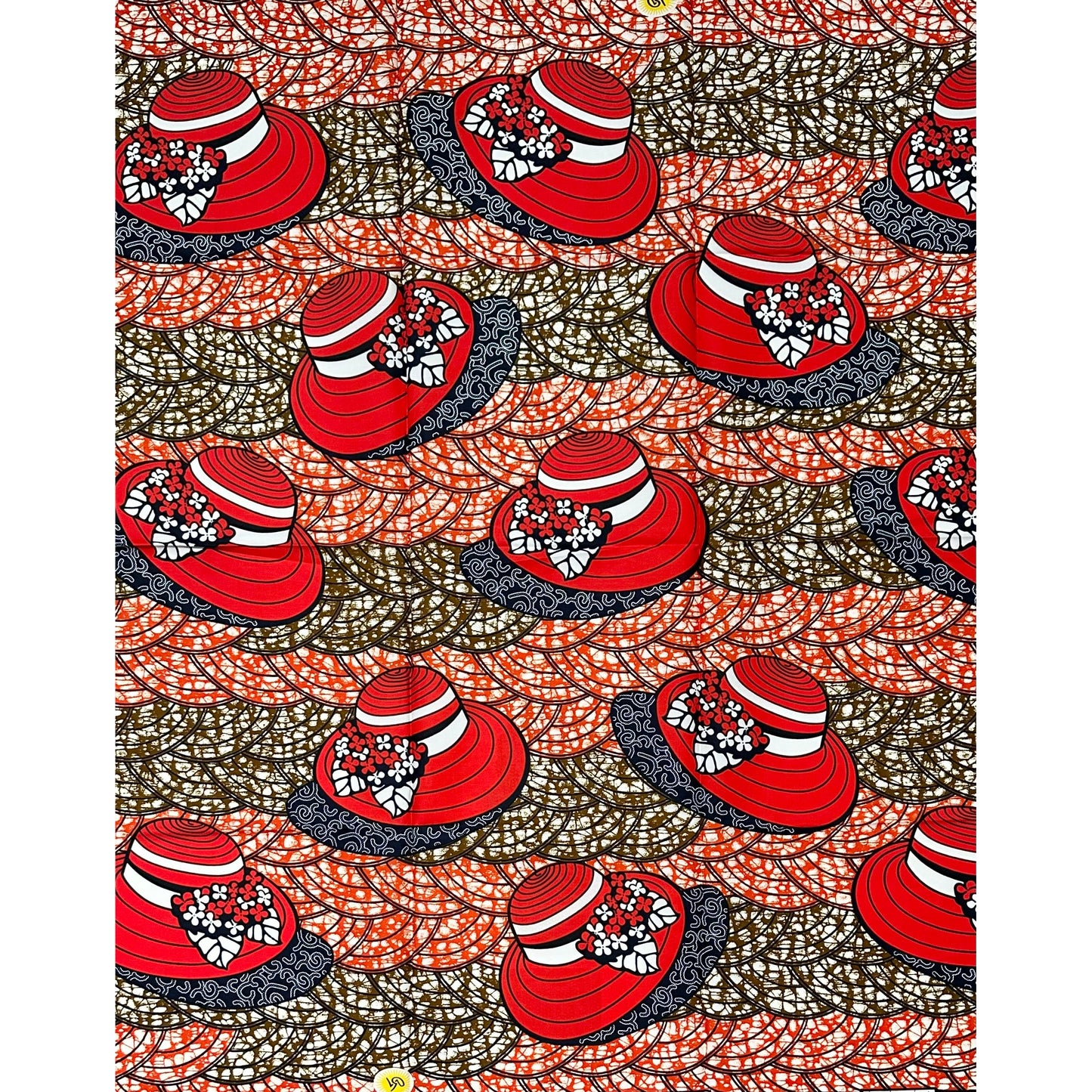 African Print Fabric/Ankara - Red, Blue, Orange, Brown "Madam President" Design, Yard