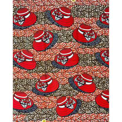 African Print Fabric/Ankara - Red, Blue, Orange, Brown "Madam President" Design, Yard