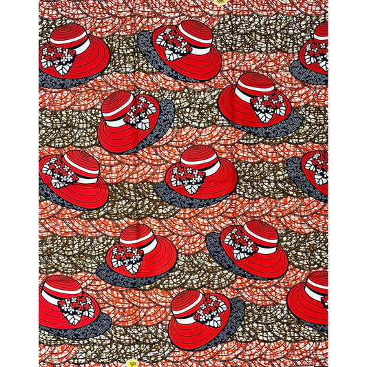 African Print Fabric/Ankara - Red, Blue, Orange, Brown "Madam President" Design, Yard