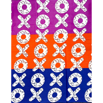 African Print Fabric/ Ankara - Purple, Orange, Blue, White 'Kiss & Kulture Block', Yard or Wholesale