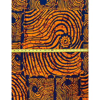 African Print Fabric/ Ankara - Orange, Navy 'Heat Signature', YARD OR WHOLESALE