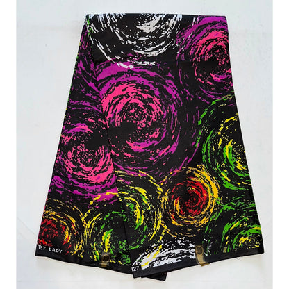 African Print Fabric/ Ankara - Purple, Green, Black, Yellow, Red, White 'Forces of Nature' Design, YARD or WHOLESALE