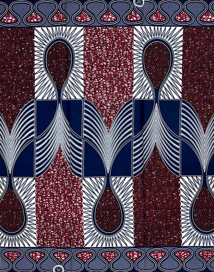 African Print Fabric/ Ankara - Brown, Navy 'Standing Together', 1 YARD