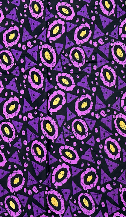 African Print Fabric/Ankara - Purple, Black, Beige 'Good Omen', YARD or WHOLESALE