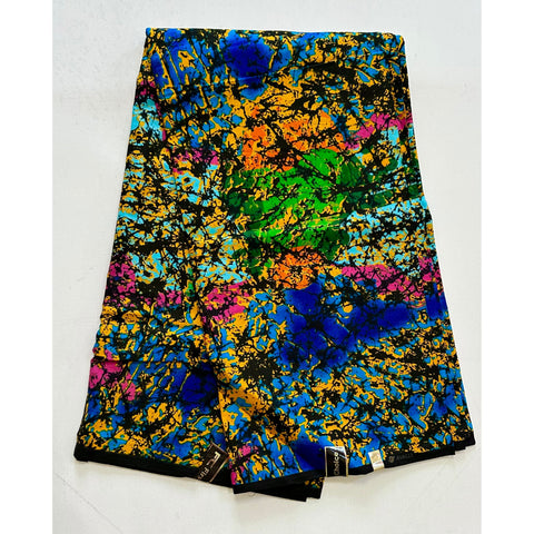 African Print Fabric/ Ankara - Green, Orange, Blue, Pink, Black 'Issiaka’ YARD or WHOLESALE