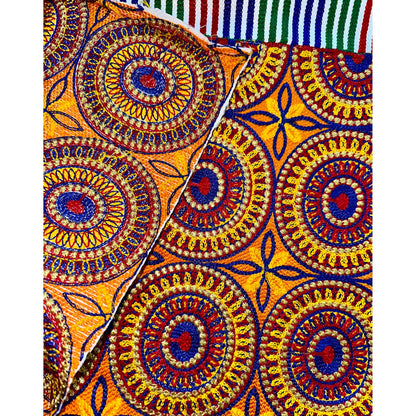 African Fabric/ Woven Kente - Orange, Red, Blue, Green, Metallic Gold “Aboagye”, 6 Yards