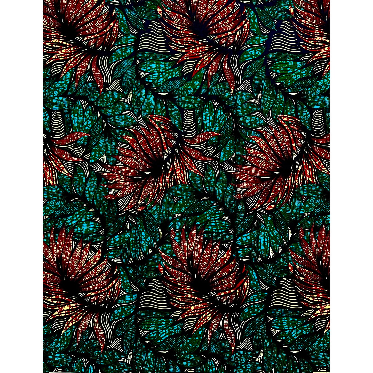 African Print Fabric/ Ankara - Blue, Green, Brown ‘Forest Crown' Design, 1 YARD