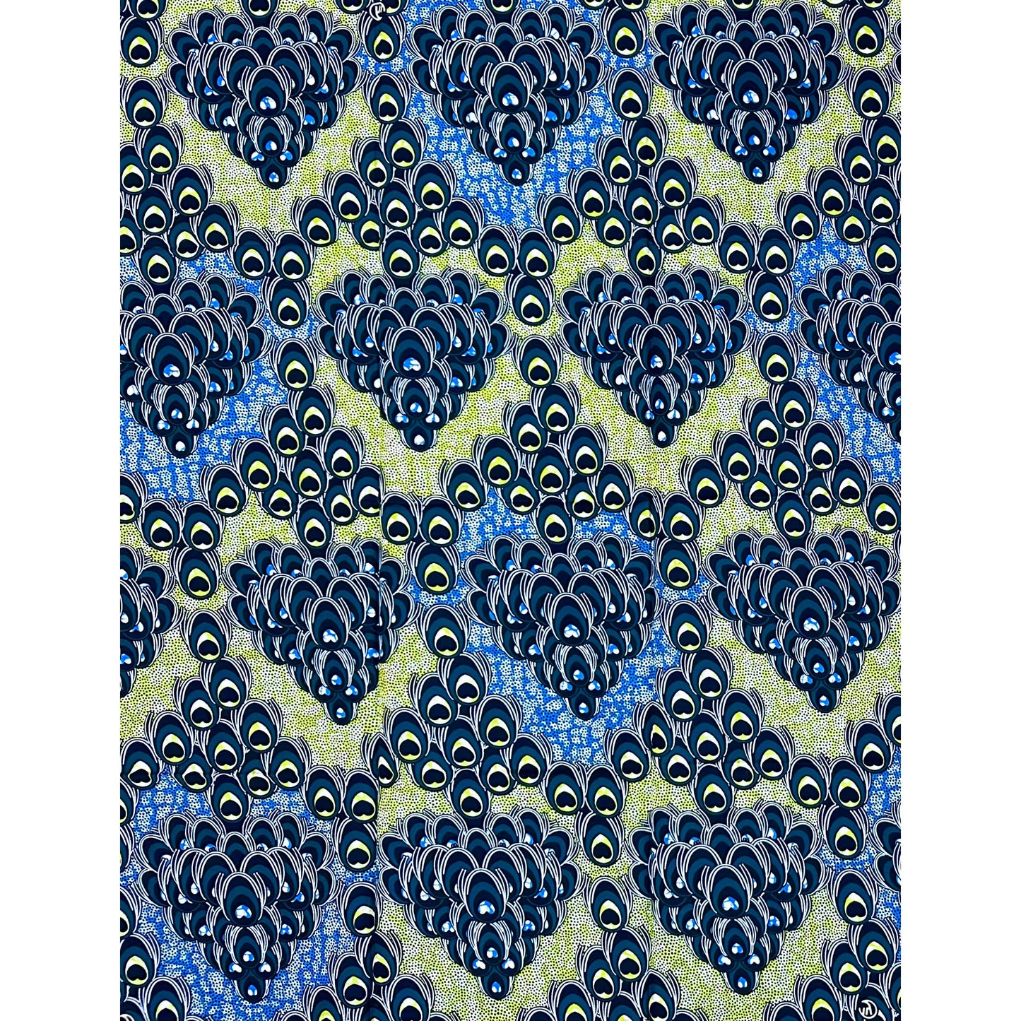 African Print Fabric/Ankara - Teal, Blue, Chartreuse “The Peacock Commission" Design