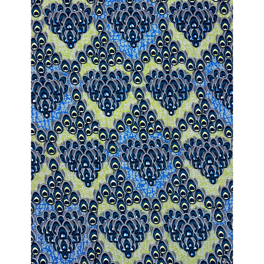African Print Fabric/Ankara - Teal, Blue, Chartreuse “The Peacock Commission" Design