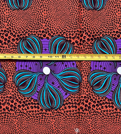 African Print Fabric/ Ankara - Shades of Brown, Purple, Blue ‘Auntie Kemi Arrives' Design, 1 YARD