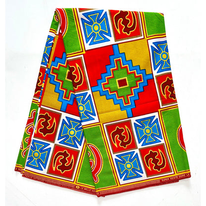 African Print Fabric/ Ankara - Red, Blue, Green, Yellow, Shimmery Gold Glitter 'Tiri Ye’ Kente, YARD or WHOLESALE