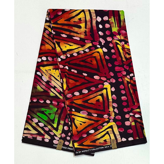 African Print Fabric/ Ankara - Red, Dark Brown, Orange, Pink, Yellow, Green 'Drumfire Echo’, YARD or WHOLESALE
