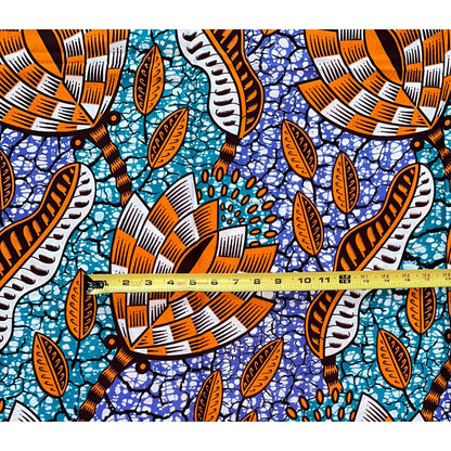 African Print Fabric/ Ankara -Orange, Purple, Teal, Brown 'Peas in a Pod', Per YARD or WHOLESALE