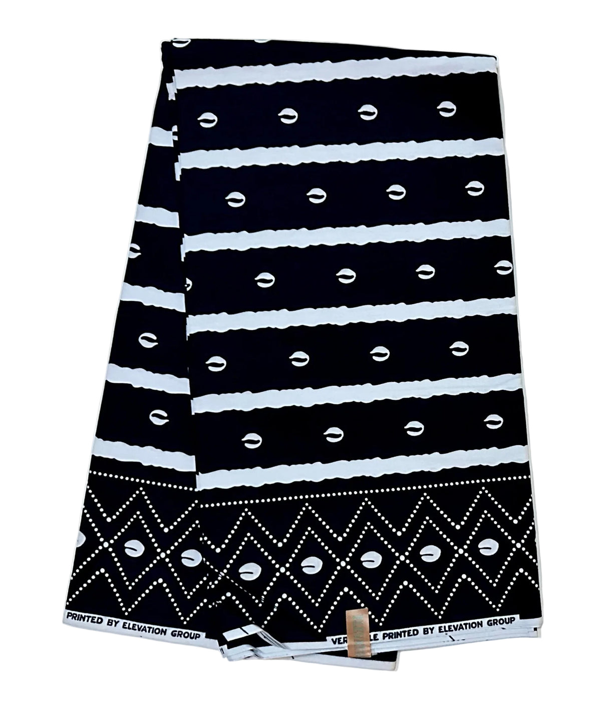 African Print Fabric/ Ankara - Black, White 'Shells & Stripes' Design, YARD or WHOLESALE