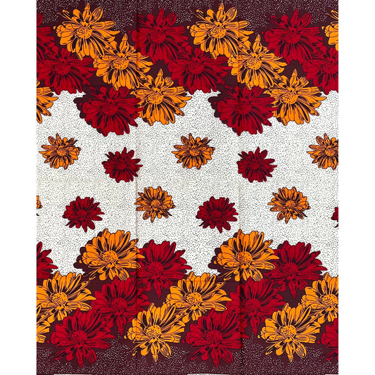 African Print Fabric/ Ankara - Orange, Red, Brown, Cream 'Sunset Scatter', YARD