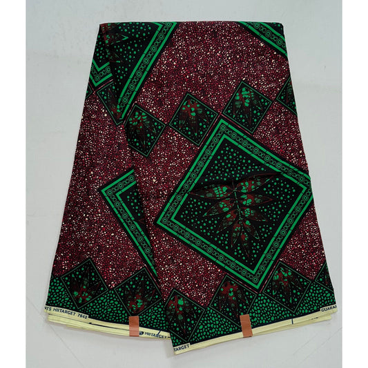 African Print Fabric/ Ankara - Green, Brown, Navy 'Chapasi,' YARD or WHOLESALE