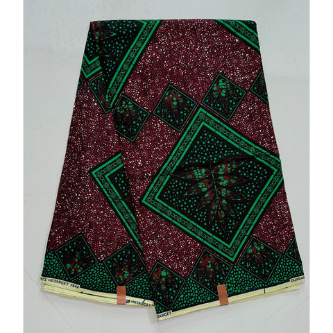 African Print Fabric/ Ankara - Green, Brown, Navy 'Chapasi,' YARD or WHOLESALE