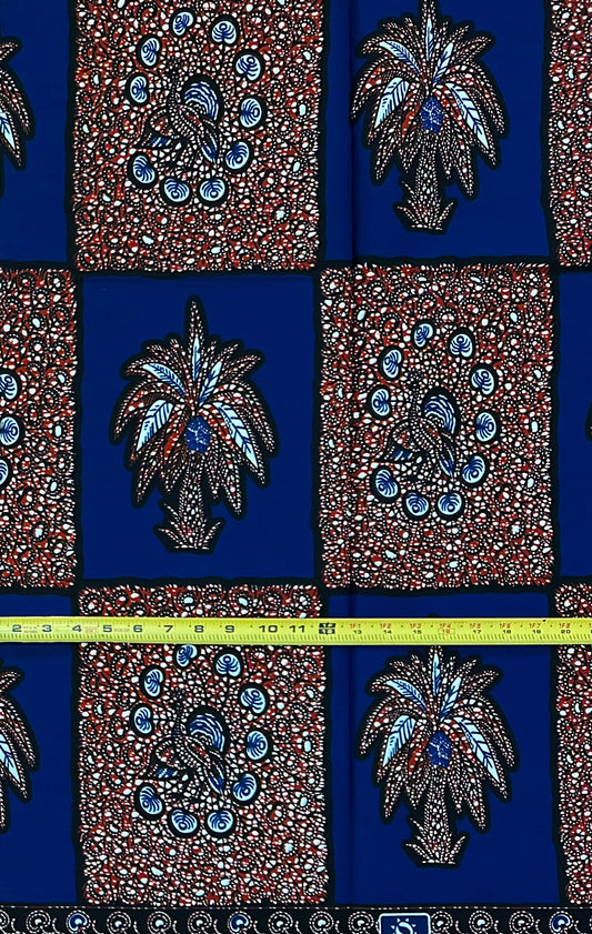 African Print Fabric/ Ankara - Navy, Brown 'Island Tings', 1 YARD