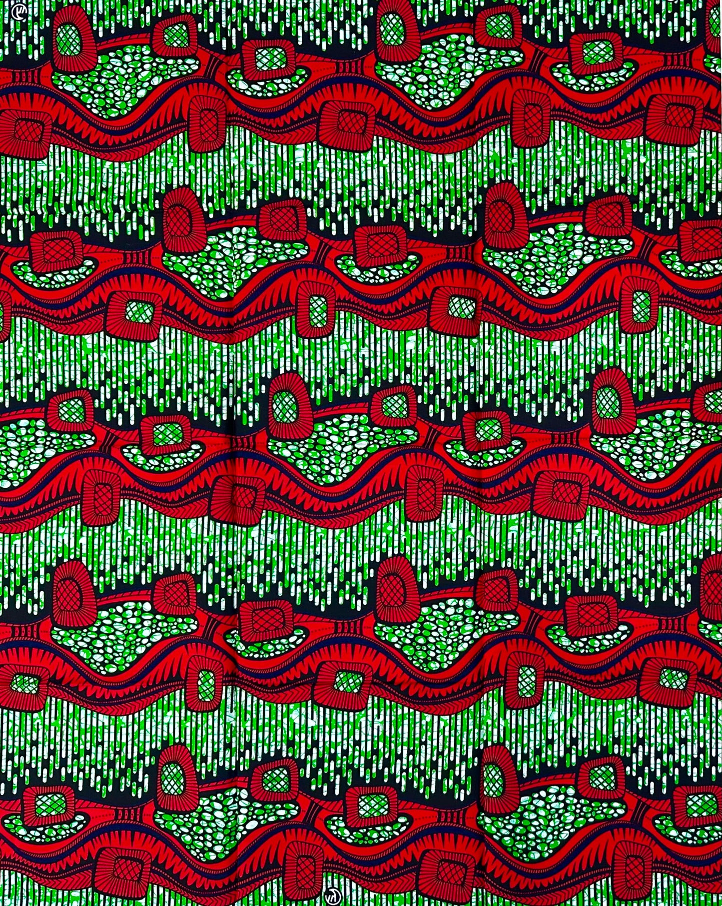 African Print Fabric/ Ankara - Red, Green 'Ọmụgwọ Harvest' Design, YARD