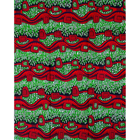 African Print Fabric/ Ankara - Red, Green 'Ọmụgwọ Harvest' Design, YARD