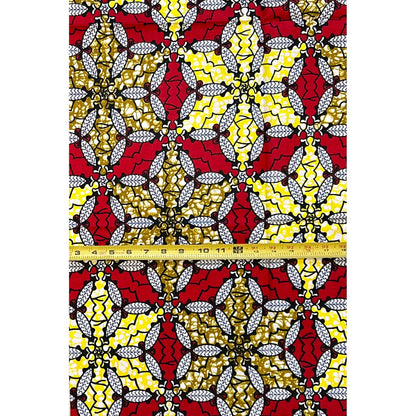African Print Fabric/ Ankara - Red, Yellow, Brown 'In Honor' Design