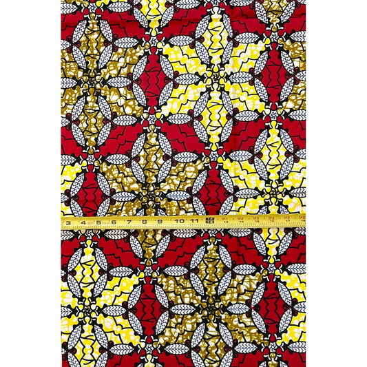 African Print Fabric/ Ankara - Red, Yellow, Brown 'In Honor' Design