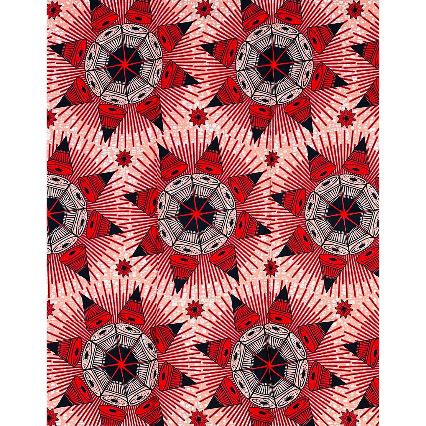 African Print Fabric/ Ankara - Red, Pink, Navy ‘Turning Point' Design, 1 YARD