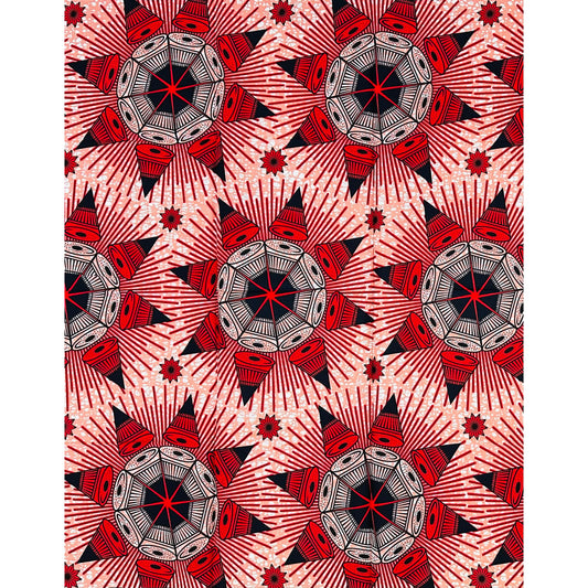 African Print Fabric/ Ankara - Red, Pink, Navy ‘Turning Point' Design, 1 YARD