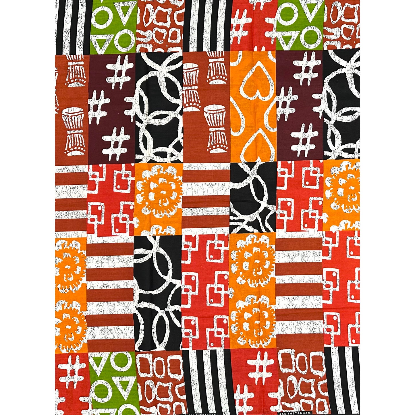 African Print Fabric/ Ankara - Shades of Brown, Green, Red, Orange, Black 'Charmed Bazaar', YARD or WHOLESALE