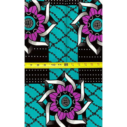 African Print Fabric/ Ankara - Teal, Purple ‘Too Sharp' Design, 1 YARD