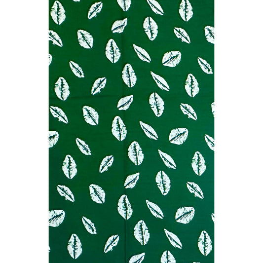 African Print Fabric/ Ankara - Dark Green, White 'Worth Something' Design, YARD or WHOLESALE