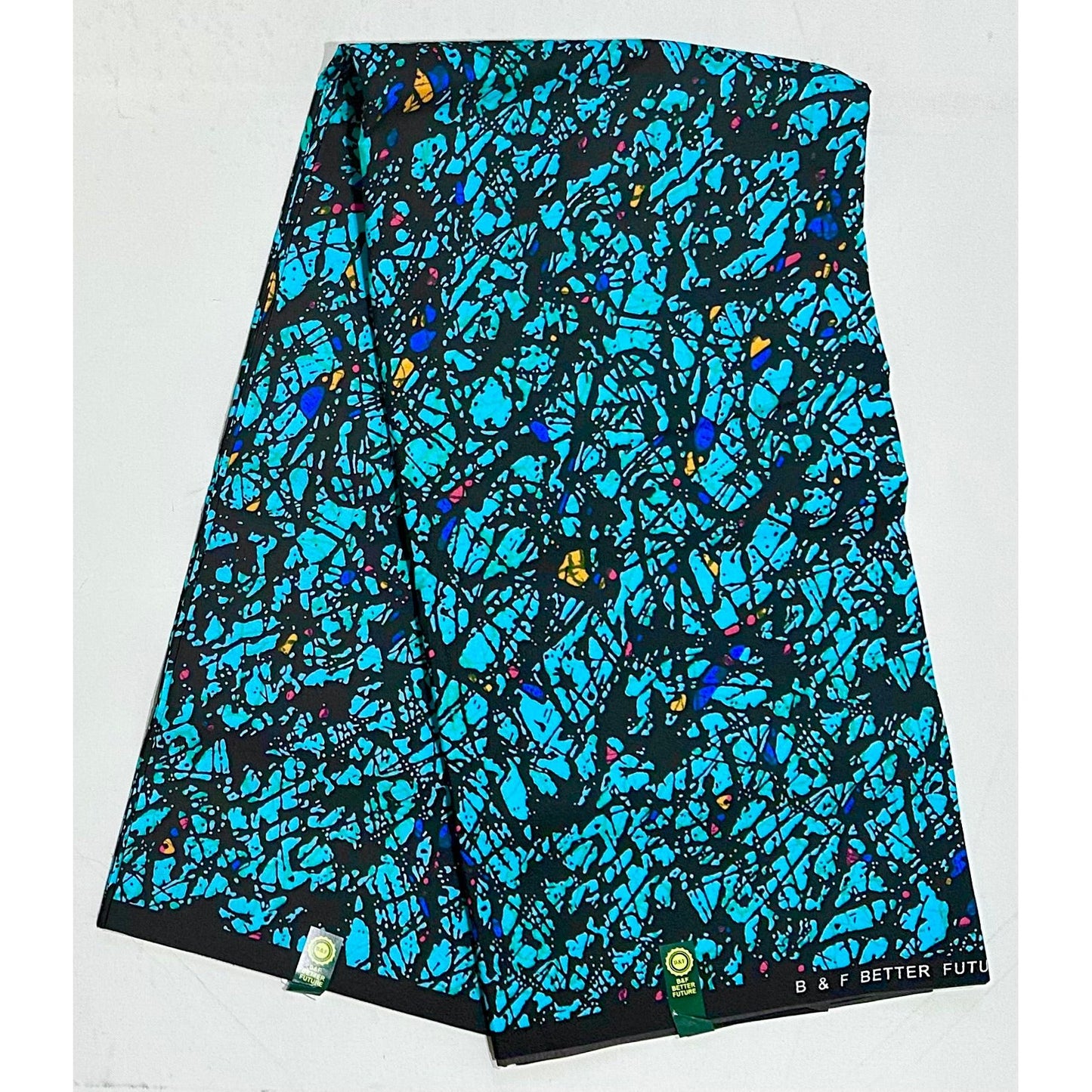 African Print Fabric/ Ankara - Blue, White 'Chaos Theory' Design, YARD or WHOLESALE
