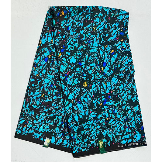 African Print Fabric/ Ankara - Blue, White 'Chaos Theory' Design, YARD or WHOLESALE