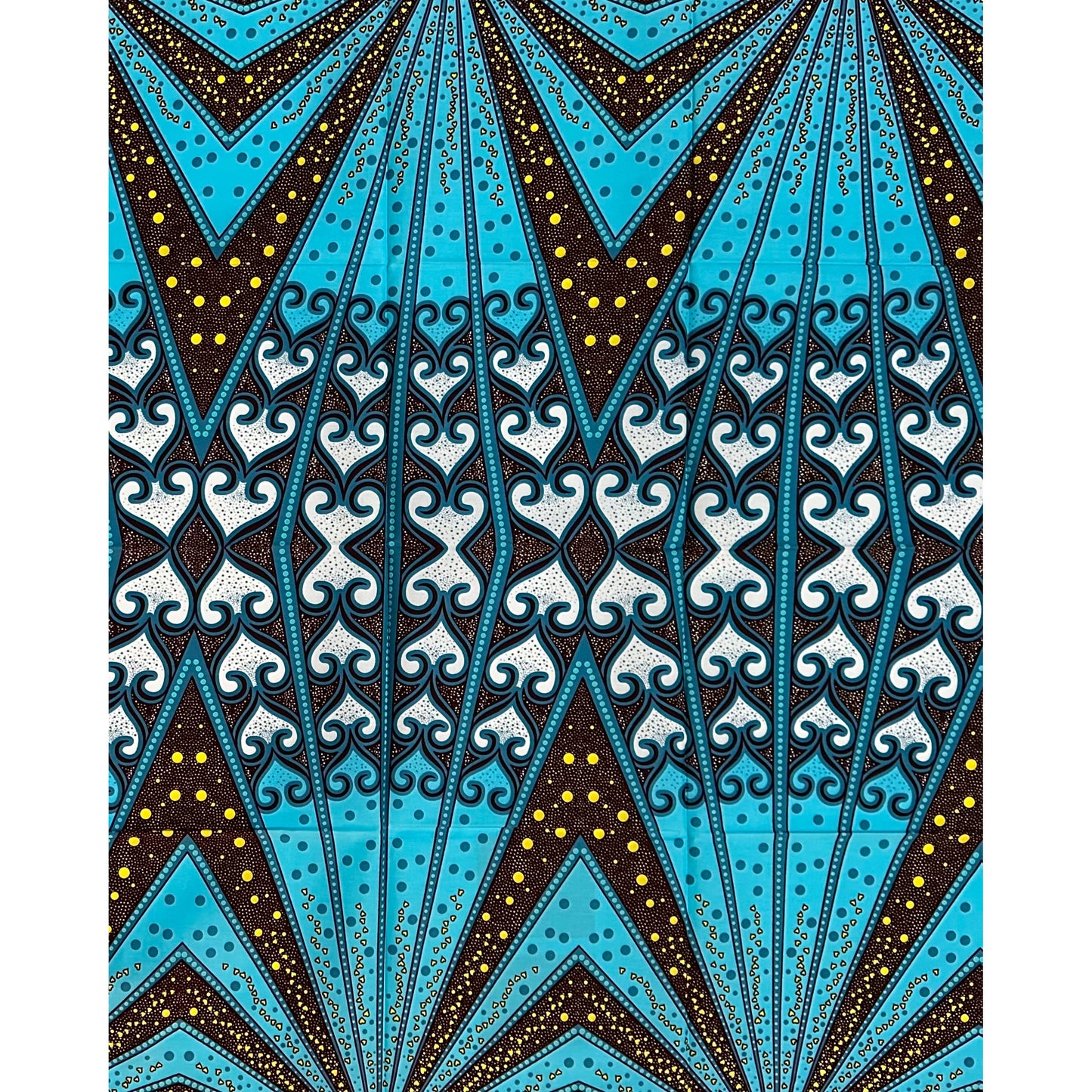 African Print Fabric/ Ankara - Brown, Blue, Yellow 'Sunrise Rays,’ YARD
