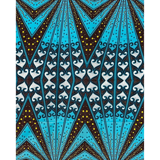 African Print Fabric/ Ankara - Brown, Blue, Yellow 'Sunrise Rays,’ YARD