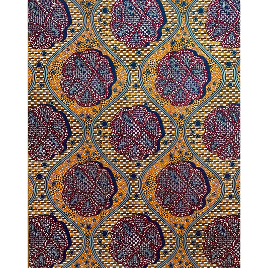 African Print Fabric/ Ankara - Orange, Brown, Navy ‘Tamaini', 1YARD