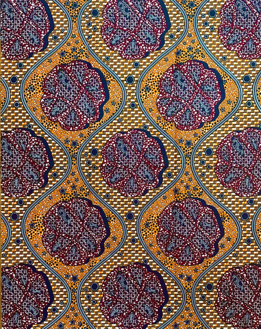 African Print Fabric/ Ankara - Orange, Brown, Navy ‘Tamaini', 1YARD