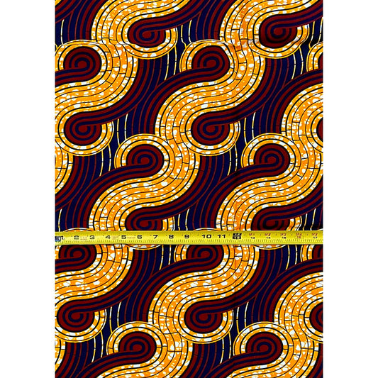 African Print Fabric/ Ankara - Orange, Brown 'Stillness Holds Power,' YARD