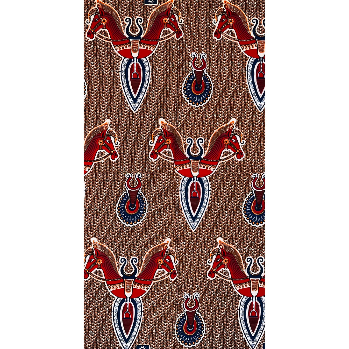 African Print Fabric/ Ankara - Red, Orange, Black 'Ceremonial Riders' Design, 2/3rd Yard