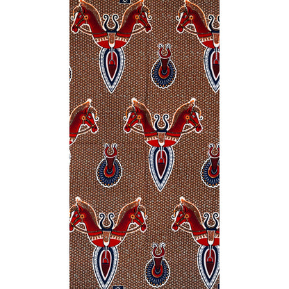 African Print Fabric/ Ankara - Red, Orange, Black 'Ceremonial Riders' Design, 2/3rd Yard
