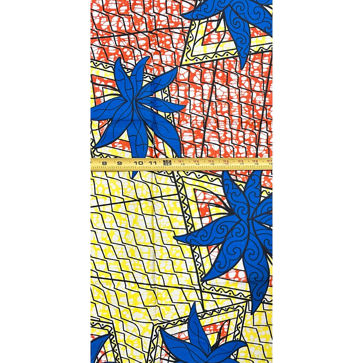 African Print Fabric/ Ankara - Blue, Sienna, Yellow 'Zaria Sunleaf', 11/12ths Yard