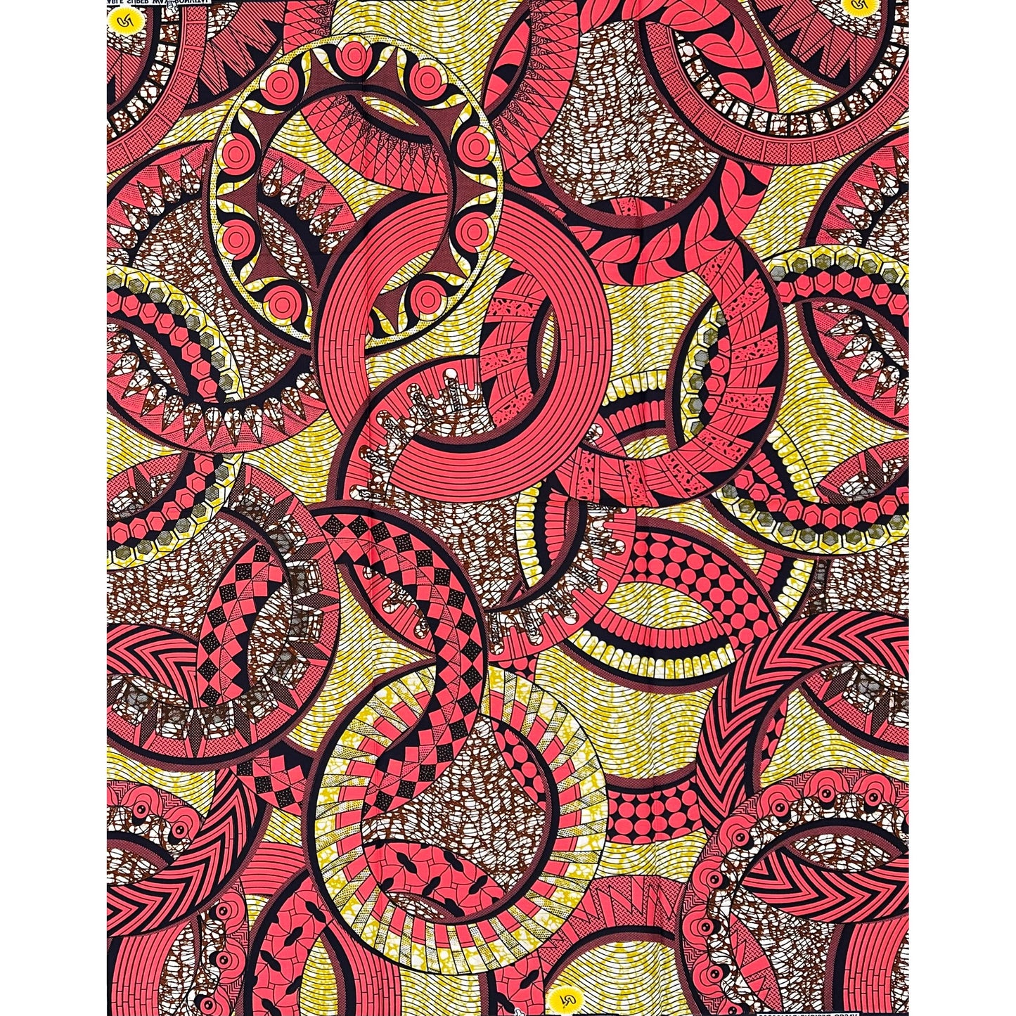 African Print Fabric/ Ankara - Pink, Brown, Yellow ‘Heirloom Rings' Design, 1 YARD