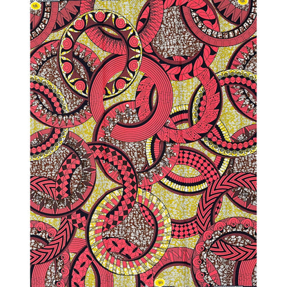 African Print Fabric/ Ankara - Pink, Brown, Yellow ‘Heirloom Rings' Design, 1 YARD