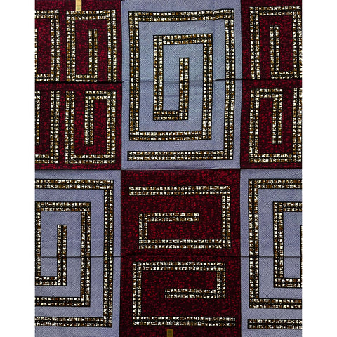 African Print Fabric/Ankara - Brown, Red, Navy "A-MAZING" Design