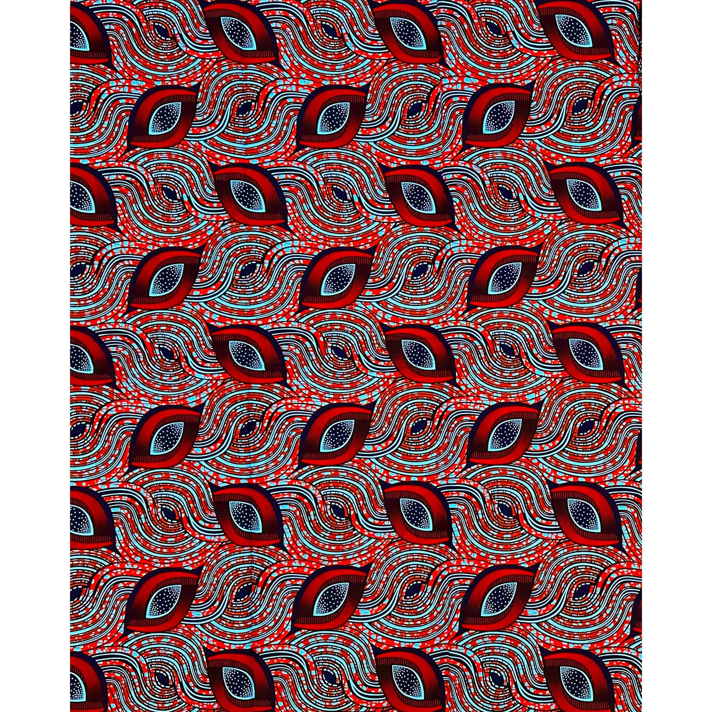 African Print Fabric/Ankara - Blue, Red, Orange, Brown ‘Ojú Oríṣà' Design, YARD or WHOLESALE