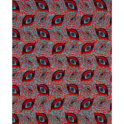African Print Fabric/Ankara - Blue, Red, Orange, Brown ‘Ojú Oríṣà' Design, YARD or WHOLESALE