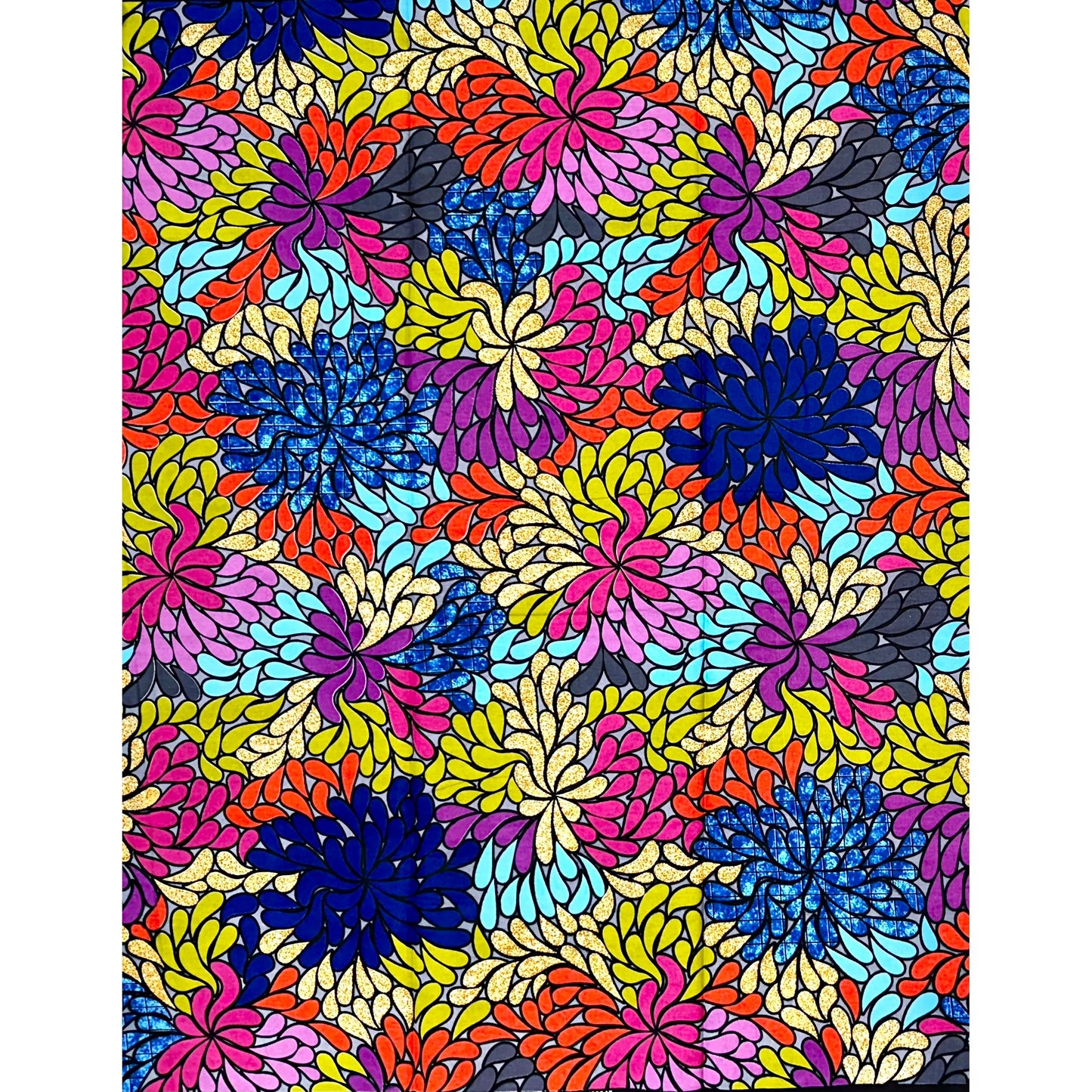 African Print Fabric/ Ankara - Blue, Pink, Orange, Purple, Green, Gray 'Omolara Bloom' Design, YARD or WHOLESALE