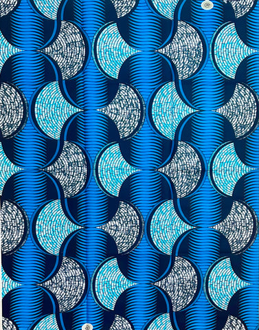 African Print Fabric/ Ankara - Shades of Blue, Gray 'Chidogo Stripes,’ YARD
