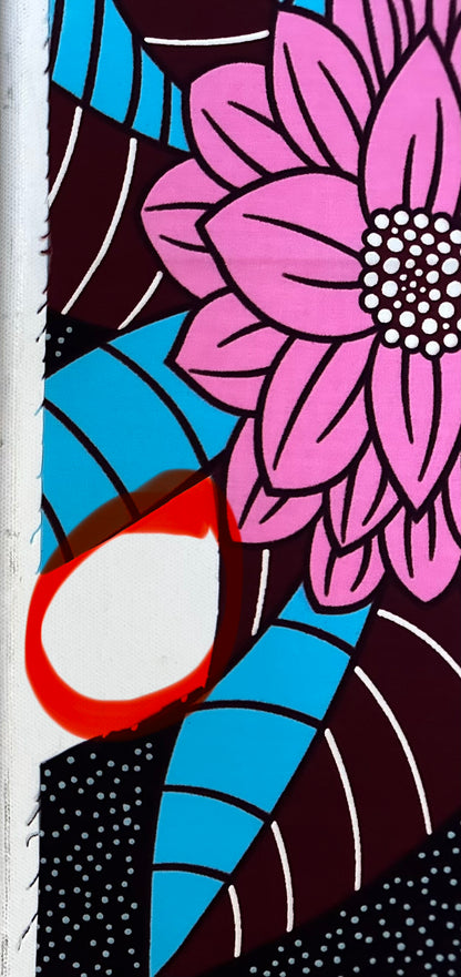 African Print Fabric/ Ankara - Pink, Blue "Tea At Falomo" Design, 1 Yard **Slightly Flawed**