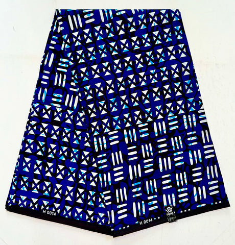 African Print Fabric/ Ankara - Blue, White 'Amir Fortune' YARD or WHOLESALE